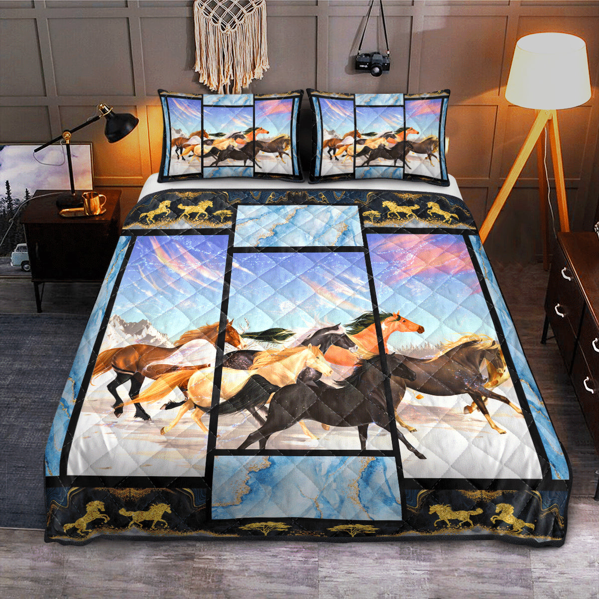 Horse Running Luxurious QBS SKY Equestrian And Dressage Quilt Bedding Set Bedroom Decoration Twin/Queen/King Size Bedding