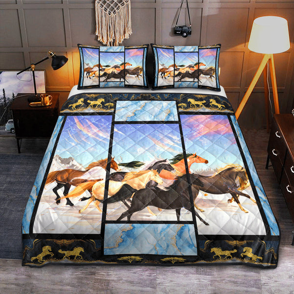 Horse Running Luxurious QBS SKY Equestrian And Dressage Quilt Bedding Set Bedroom Decoration Twin/Queen/King Size Bedding