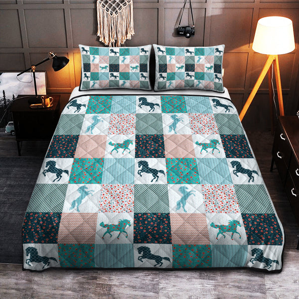 Horse Square Flower Wood QBS SKY Quilt Bed Set Bedroom Decoration Twin/Queen/King Size Bedding