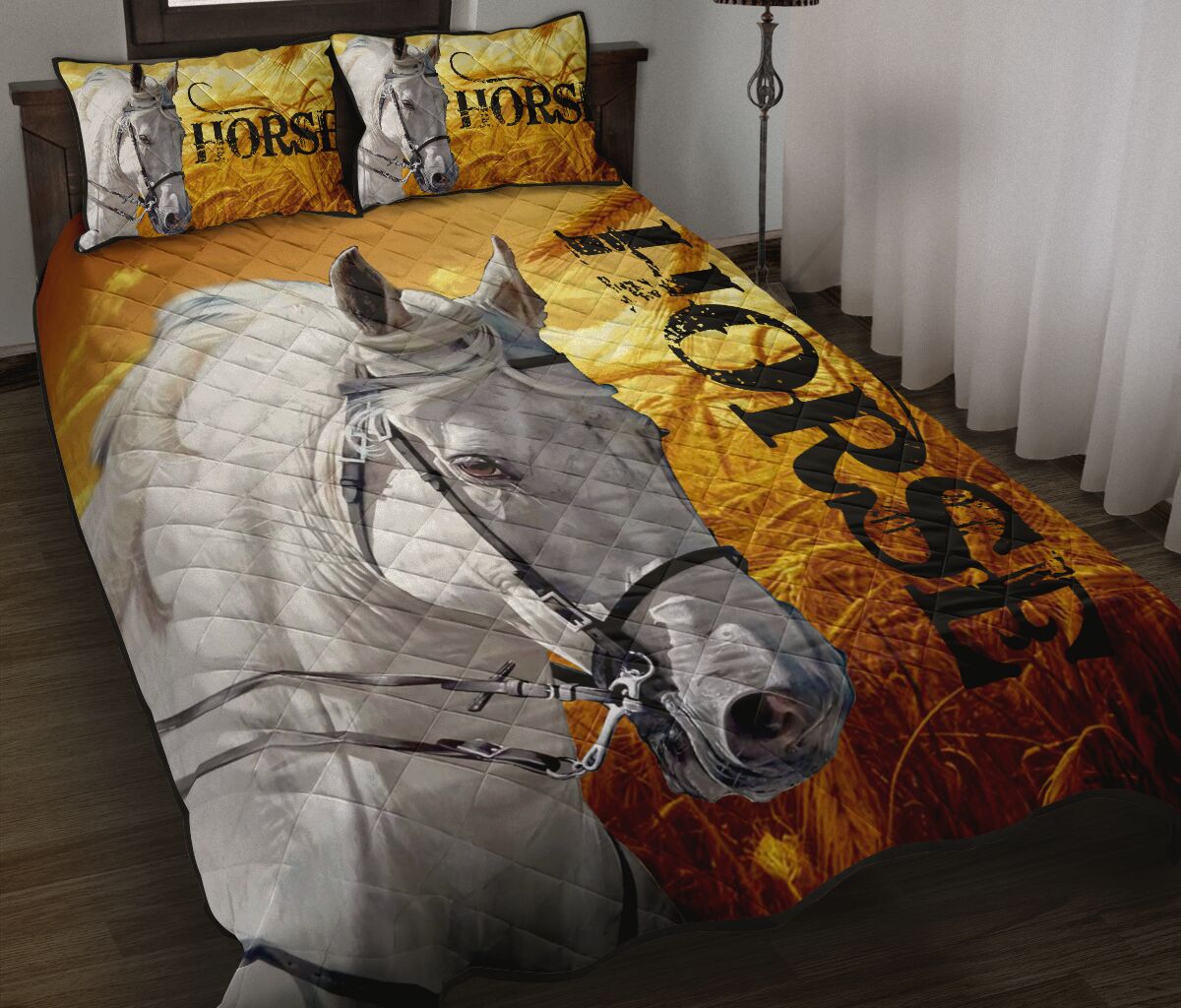 Horse Wheat Field Sunset QBS Quilt Bed Set Bedroom Decoration Twin/Queen/King Size Bedding
