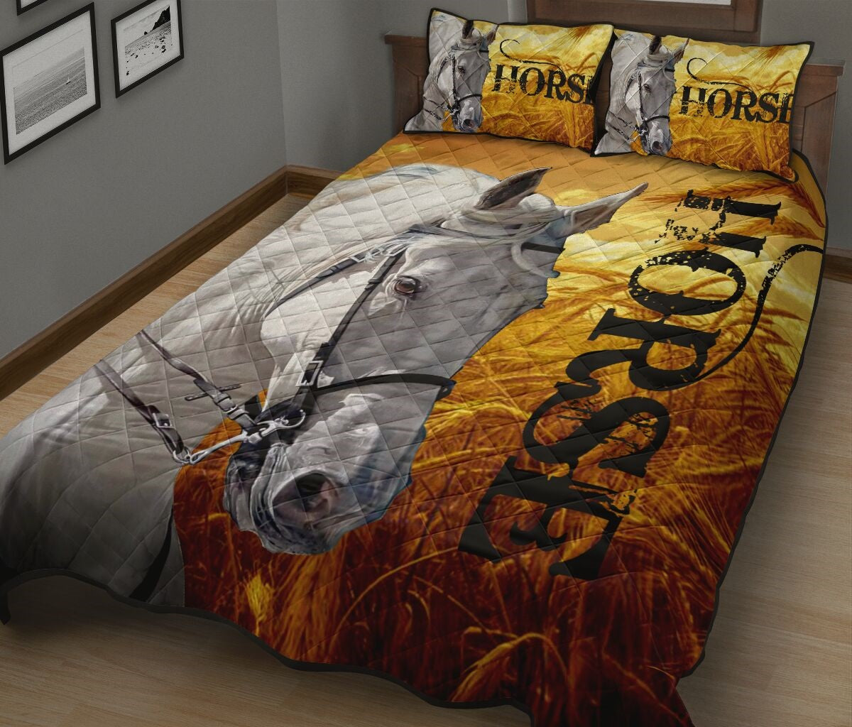 Horse Wheat Field Sunset QBS Quilt Bed Set Bedroom Decoration Twin/Queen/King Size Bedding