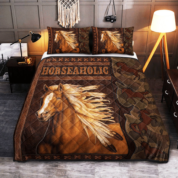 Horseaholic Camo Leather QBS SKY Quilt Bed Set Bedroom Decoration Twin/Queen/King Size Bedding