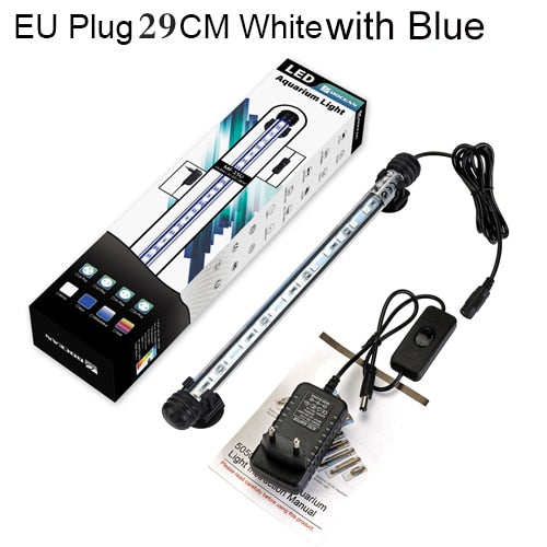 Waterproof LED Aquarium Lights Fish Tank Light Bar Blue/White 19/29/39/49CM Submersible Underwater Clip Lamp Aquatic Decor EU