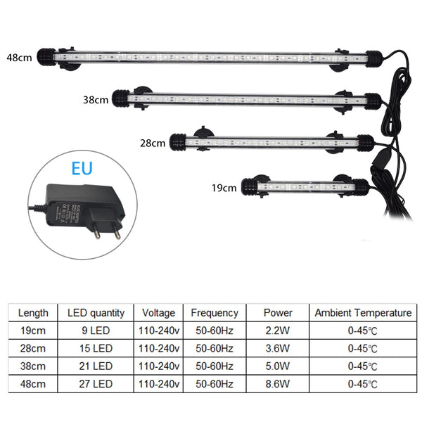 Aquarium Light LED Waterproof Fish Tank Lamp Underwater Submersible RGB Fish Lighting Aquarium Decor Plant 19-49CM 110v 220V