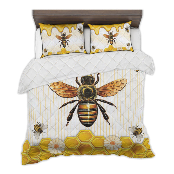 zbigtee Bee with Honey Flower QBS Comfy Funny Bed Quilt Bed Set Bedding Set Animal