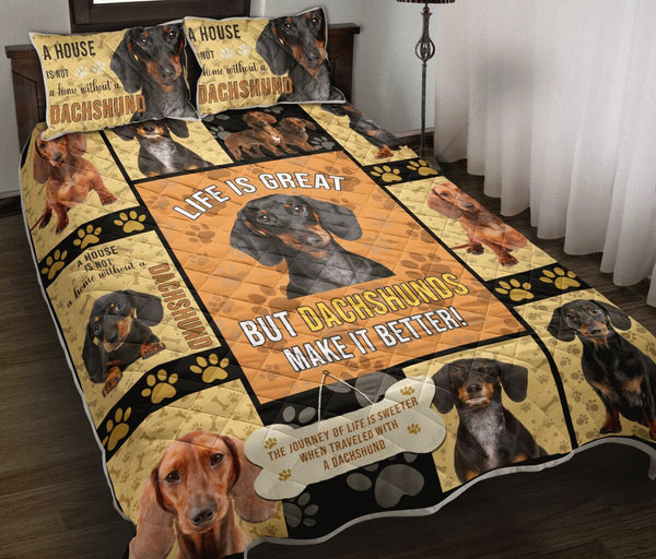 Dachshund Dog Life Is Great QBS Comfy Funny Bed Quilt Bed Set Quilt Bedding Set Bedroom Decoration Twin/Queen/King Size Bedding