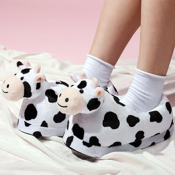 Cartoon Cute Plush Cow Warm And Thick Slippers